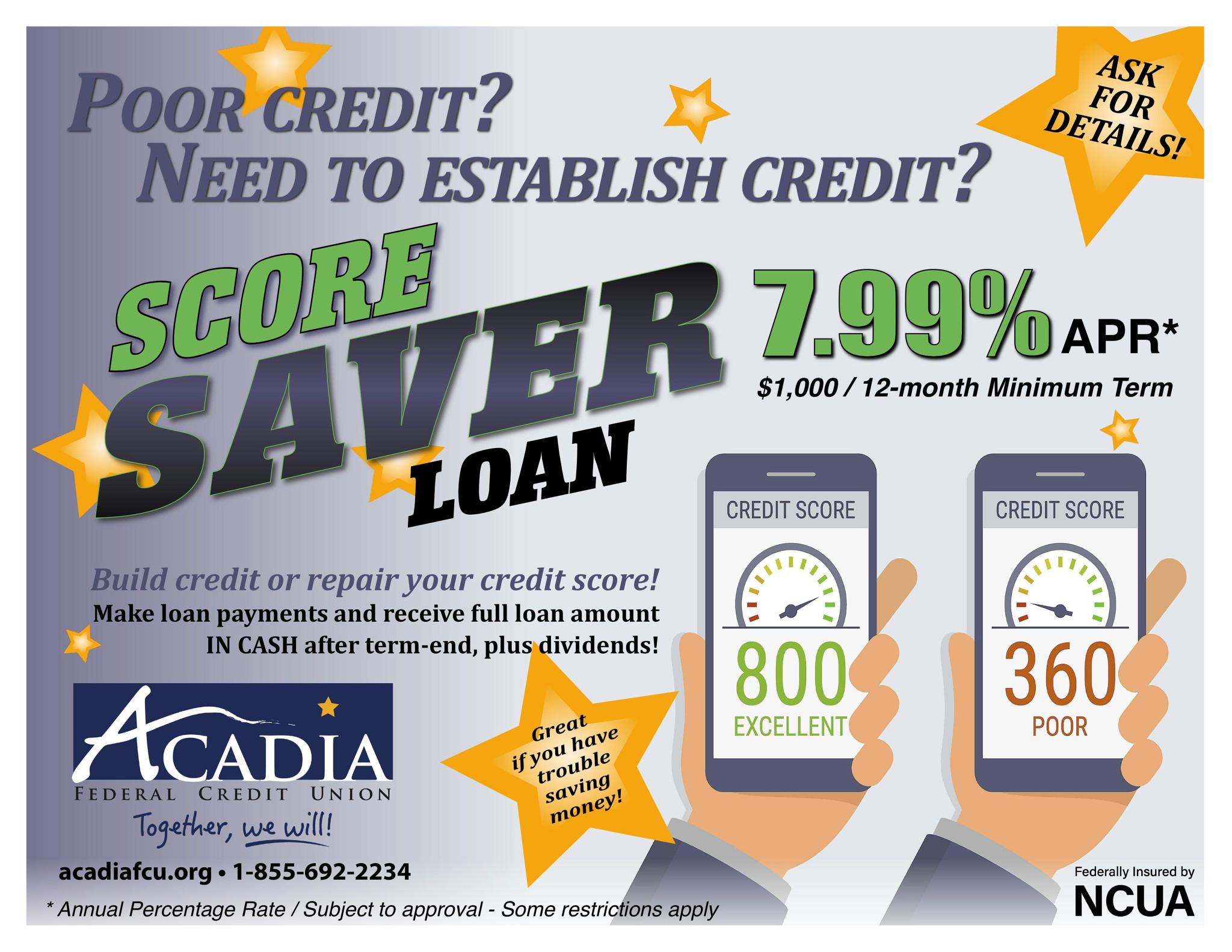 ‘Score Saver’ Loan as low as 7.99% APR*